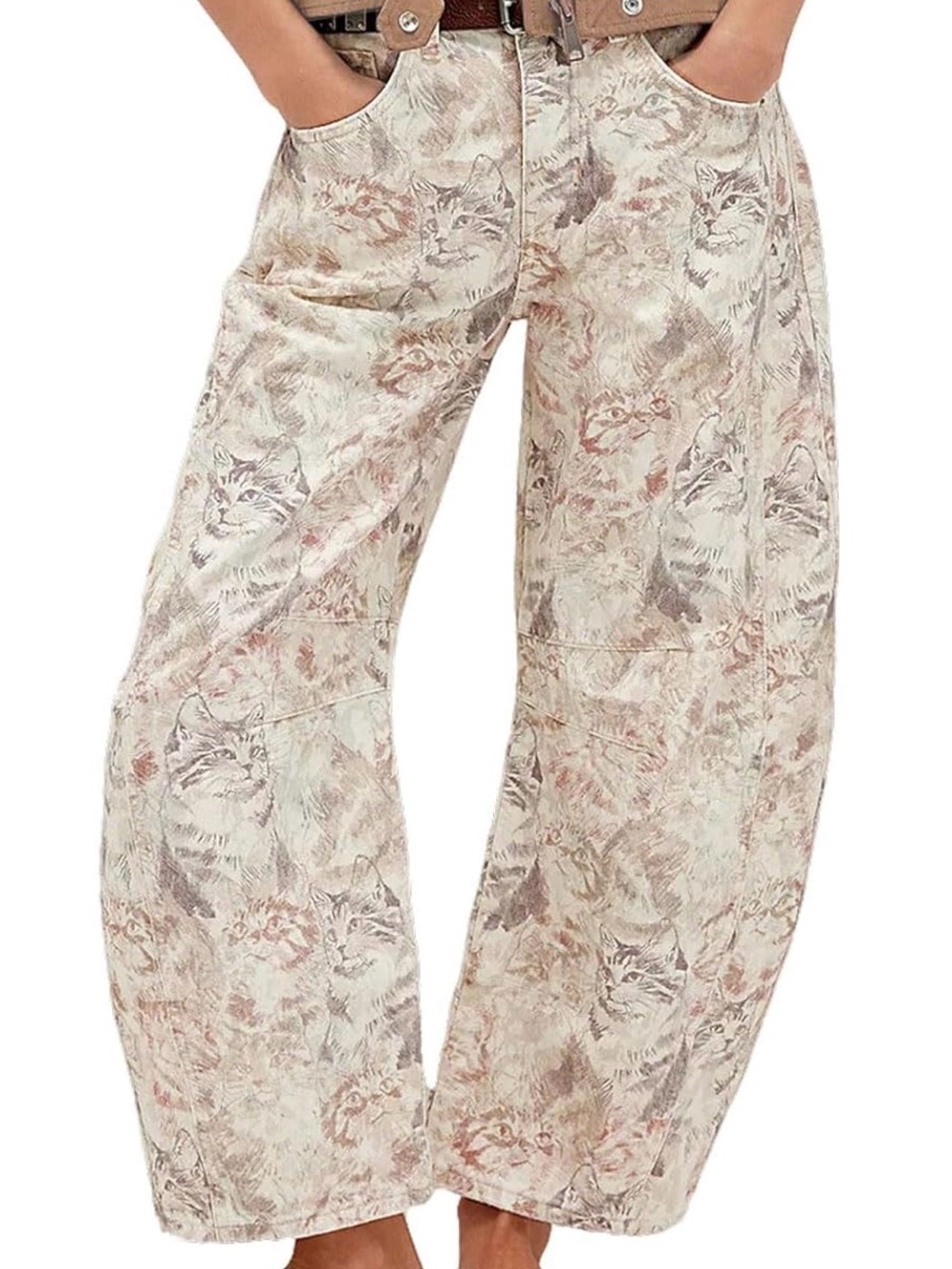 BRAND NEW! Cat print barrel pants